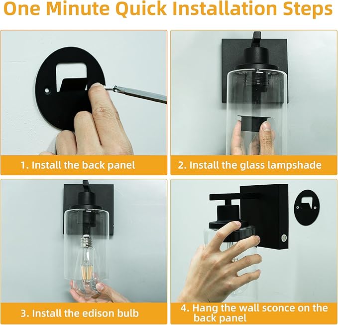 Battery Operated Wall Sconce Set of Two with Remote Wall Light Rechargeable Wireless Cordless Led Glass Wall Lamp Indoor with 3 Color Temperature Dimmable E26 Edison Bulbs for Bedroom Bathroom Hallway