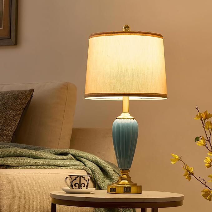 Living Room Lamps Set of 2, 25.5" Touch Lamps for Nightstand with USB A+C Ports, Modern Farmhouse Table Lamp for Bedroom, 2 Bulbs Included