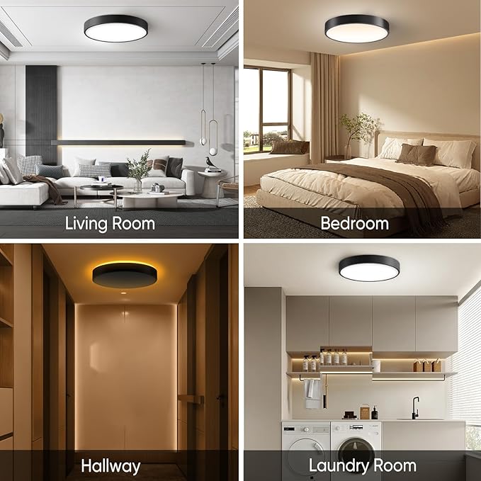 15 Inch Flush Mount Ceiling Light with Remote Control & Night Light, 5CCT Dimmable Ceiling Light Fixture, 35W 3500LM 2700K-6500K Adjustable LED Ceiling Lights for Bedroom Kitchen, Black