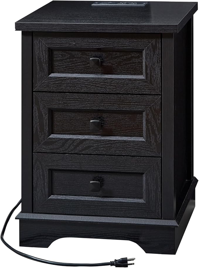 SOOWERY Dresser for Bedroom, Farmhouse Dresser with 3 Wooden Drawers and Storage Cabinet, 25 Inches Tall Side Table Chest of Drawers for Bedroom, Living Room, Hallway, Black