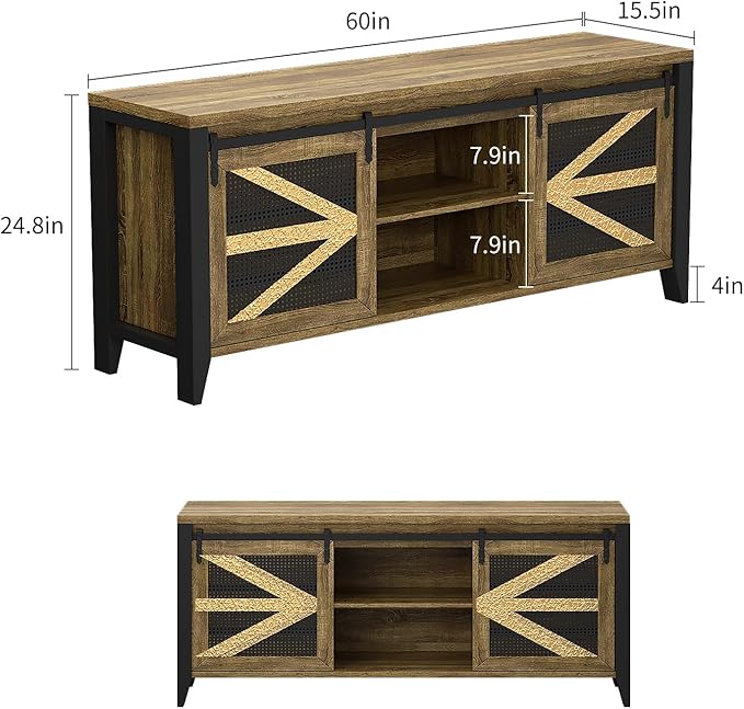 VFK 70 Inch TV Stand for TVs up to 70", Rustic Farmhouse Media Console with Sliding Barn Doors, 6 Drawers, Entertainment Center for Living Room