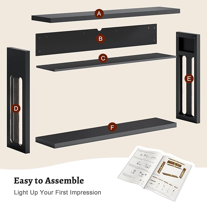 FAVOOSTY 47.2" Farmhouse Console Table with Storage, Entryway Console Table with Led Light, 2-Tier Entryway Table Sofa Table Behind Couch Table Hallway Stand for Living Room,Foyer,Entrance Black