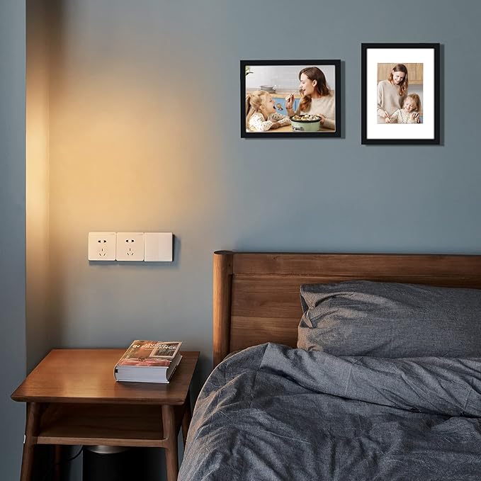 Egofine 9x12 Picture Frame Black Covered by Plexiglass Made of Solid Wood, Wood Frame for Pictures 5x7/ 6x8 with Mat or 9x12 without Mat, Tabletop and Wall Mounting Display