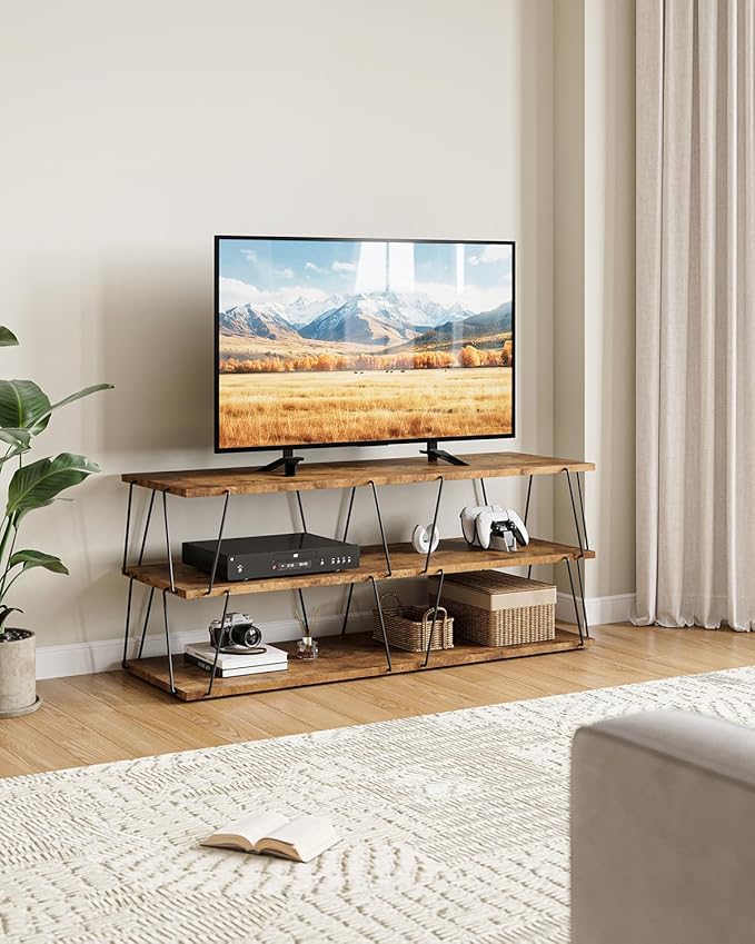 Tv Stand for Tvs Up to 55 Inch, Tv Console Table with Open Storage Shelf, Media Entertainment Center for Living Room, Bedroom, Toolless, Rustic Brown