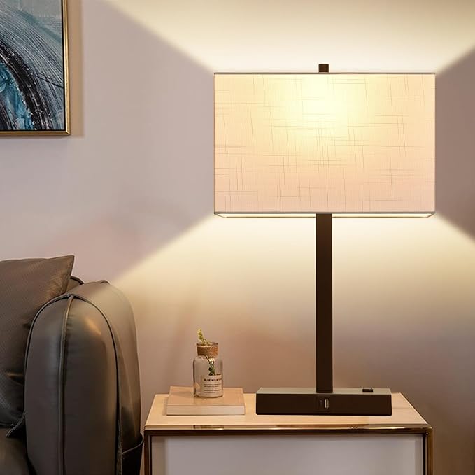 21" Touch Bedside lamps with 2 USB & AC Outlets, 3-Way Dimmable Bedside Table Lamps Set of 2 for Bedroom Living Room Office Reading, White Shade Lamps for Night Stands, 2700K LED Bulbs Included