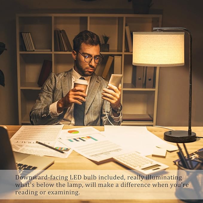 Bedside Table Lamp with USB C+A Charging Ports, Fully Dimmable Industrial Tall Nightstand Reading Desk Lamp for Bedroom, Living Room, Office, 9W LED Bulb Included