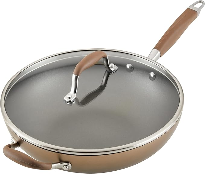 Anolon Advanced Home Hard Anodized Nonstick Deep Frying Skillet with Lid, 12-Inch Ultimate Pan, Bronze