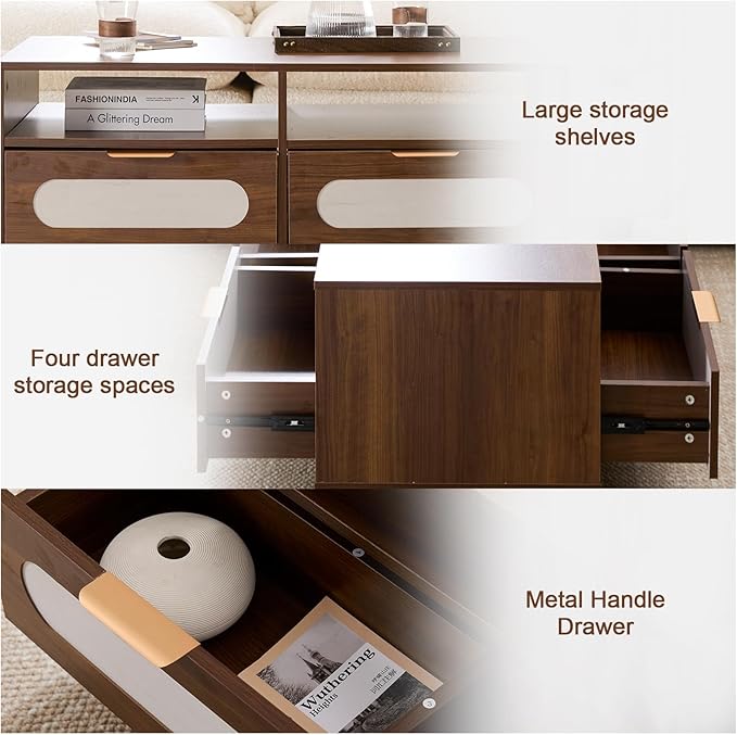 CANMOV Mid Century Modern Living Room Table Sets, Includes TV Console for 60-70 inch TV, 39 inch Coffee Table and 47" Buffet Cabinet with Storage for Bedroom, Living Room (Walnut)