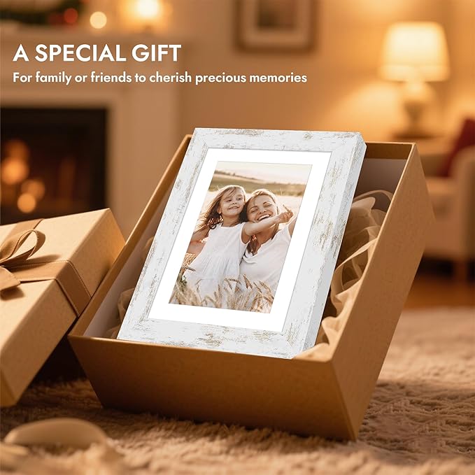 8x10 Picture Frame, Made of Real Glass and Wooden Frame, Horizontal and Vertical Display for Wall or Tabletop (Distressed White, 1 Pack)