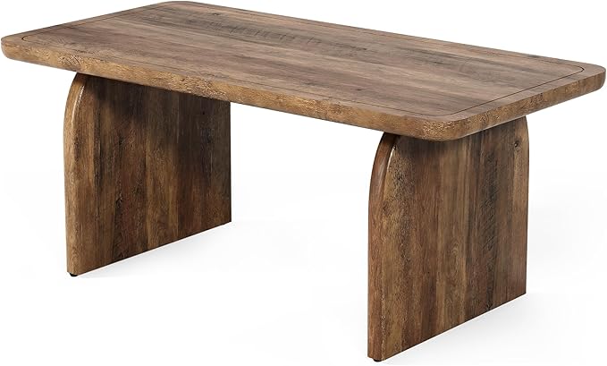LITTLE TREE Farmhouse Coffee Table, 47 Inches Wooden Center Tables with Rounded Corners, Rectangular Living Room Tables, Modern Low Cocktail Tea Furniture for Living Room (Rustic Brown)