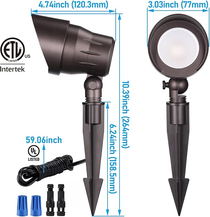 LEONLITE 8-Pack Low Voltage LED Landscape Spotlight, 5W 12V Pathway Lights Outdoor, CRI90, Aluminum Spot Lights for Garden, ETL Listed, IP65 Waterproof, 3000K Warm White, Oil Rubbed Bronze