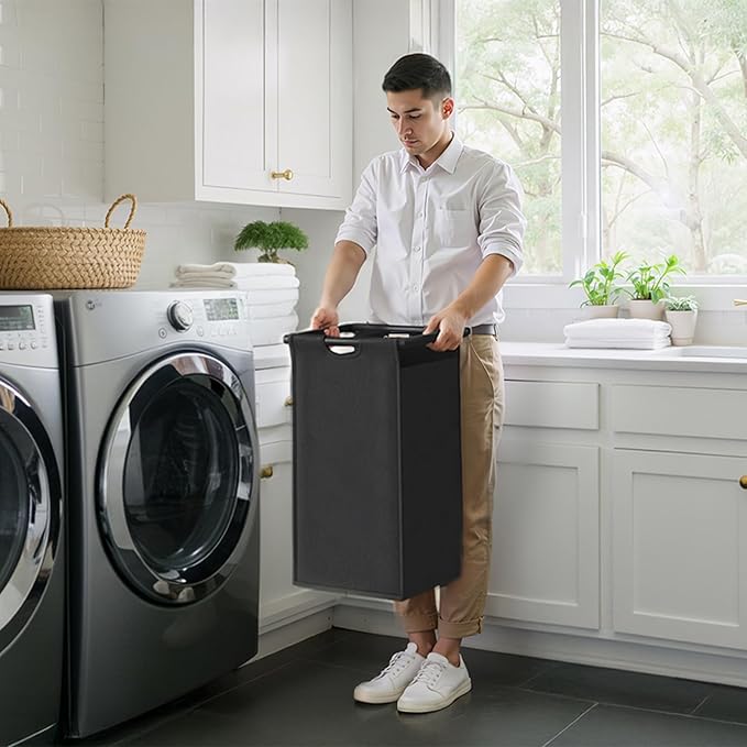 Laundry Hamper with Shelf, Laundry Basket 5 Section, Laundry Sorter with Pull-Out Removable Large Bags and Movable Wheels, Metal Frame, 5 x 15.87 Gallons (60L), Black PF08XLB