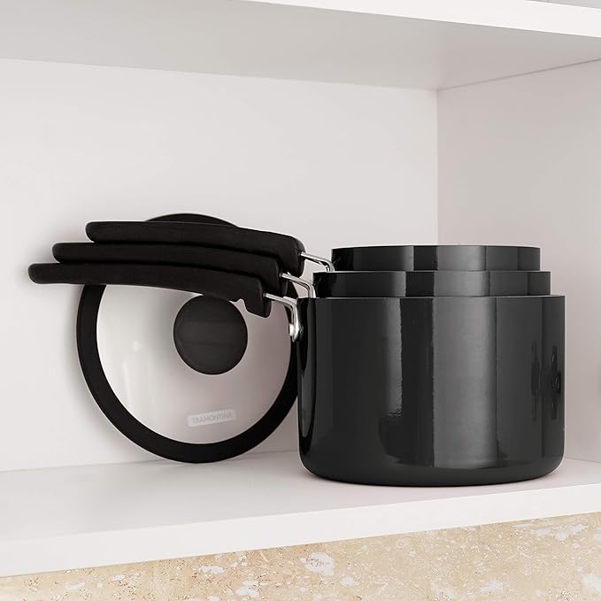 Tramontina Aluminum Non Stick 6-Piece Nesting Sauce Pan Set with Lids - Gray, Kitchen Nonstick Cookware Set, Dishwasher and Oven Safe