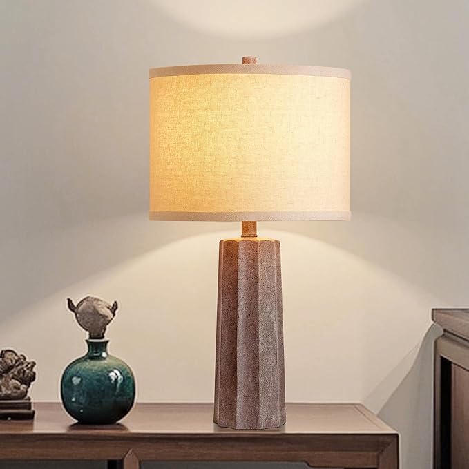 RORIANO 24'' Farmhouse Resin Table Lamps Set of 2 for Bedroom Living Room Vintage Traditional Desk Lamps Rustic Nightstand Bedside Lamps for Office Entryway, 2 Bulbs Included (Earth Brown)