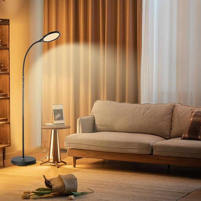 LED Floor Lamp, Reading Light, Bright Modern Tall Lamp, 3 Color Temperatures & Brightness, Adjustable Gooseneck Standing Lamp with Remote & Touch Control for Living Room, Bedroom, Office