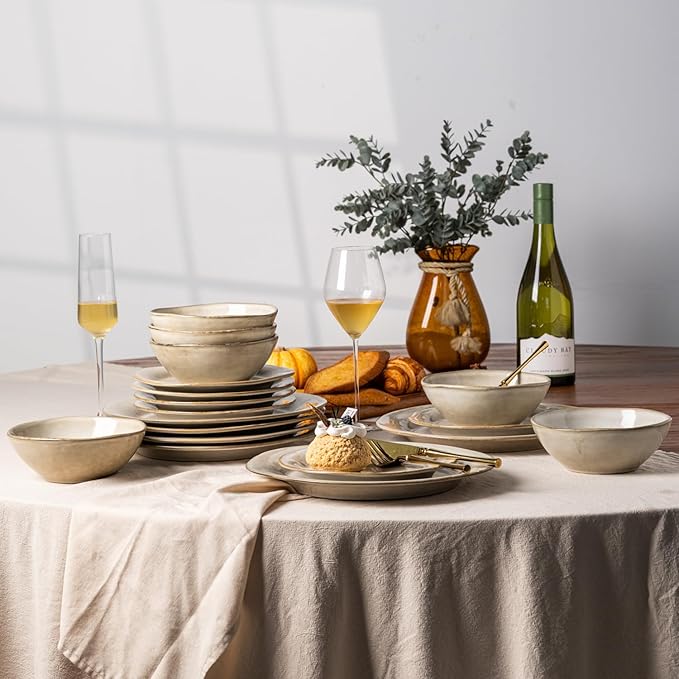 AmorArc Ceramic Dinnerware Sets, Handmade Stoneware Reactive Glaze Plates and Bowls Set, Scratch Resistant | Dishwasher & Microwave Safe Dishes Set, Service for 4 (12pc)