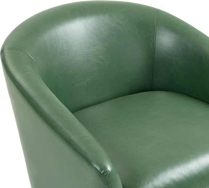 Swivel Barrel Accent Chair, Modern Round Faux Leather Arm Chair for Living Room, Bedroom, Comfy Club Reading Chairs for Adults(Faux Leather, Green, Set of 1)