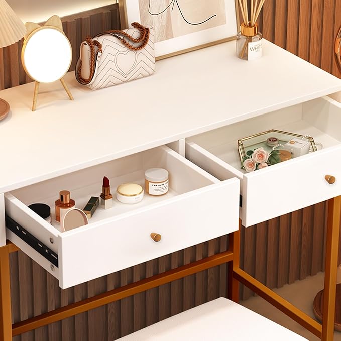36" Small Vanity Desk, White Makeup Table No Mirror for Bedroom with 2 Storage Drawers, Girls Vanity Desk, Compact Makeup Table