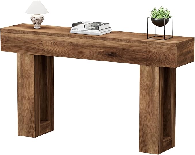 63 Inch Long Console Table, Narrow Rectangular Sofa Table Behind The Couch, Farmhouse Entryway Table for Entrance, Hallway, Living Room (Brown)