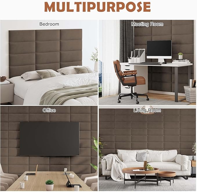 IFNOW Upholstered Wall Mounted Headboard, 3D Peel & Stick Soundproof Wall Panels, Reusable Padded Leather Bed Headboard, 6 Panels 9.84" x 23.62", Coffee