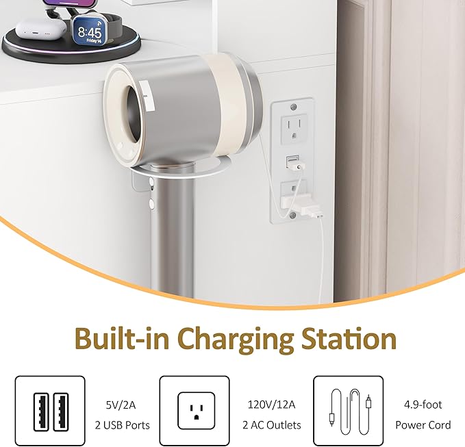 Vanity Desk with Mirror and Lights, White Makeup Vanity Mirror with Lights Desk, Dressing Table with RGB Cabinet & 3 Drawers, Makeup Desk with Storage Shelves for Girls Bedroom, 3 Color Modes