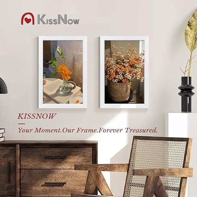 11x17 Picture Frame 4 Pack, Textured White Solid Wood, Wall Gallery Poster Frame