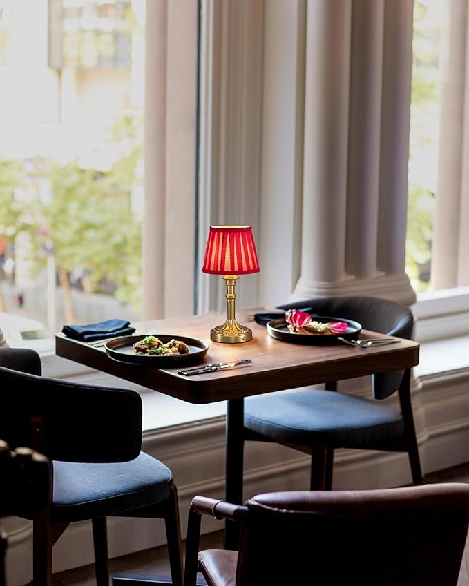 KDG Cordless Portables Table Lamp Set of 2, LED Fabric Shade Small Desk Lamps, 5000mAh Battery Powered Lighting, 2700K Stepless Dimmable Light for Living Room, Dining Room, Bedroom (Bronze+Red)