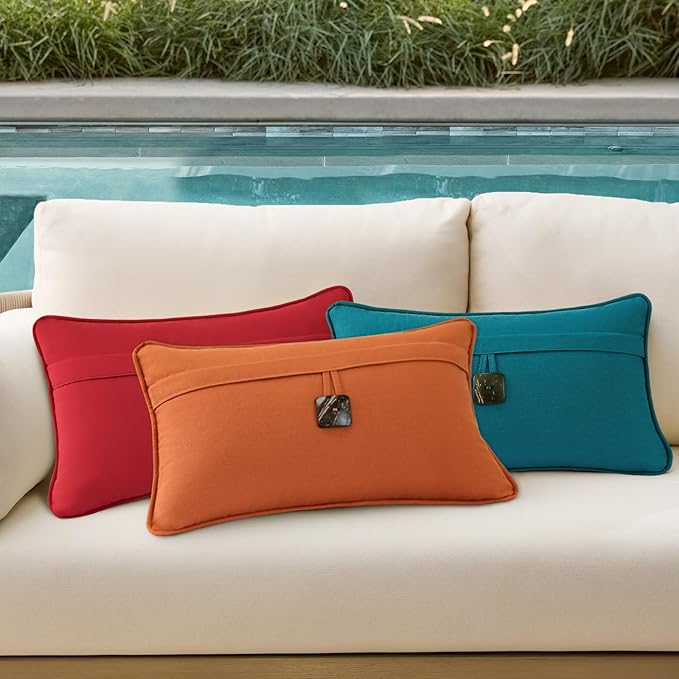Outdoor Sunbrella Decorative Pillows with Coconut Button Pack of 4, 20" x 12" Outdoor Pillow Set for Couch Bed Throw Patio Sofa, Spectrum Cayenne