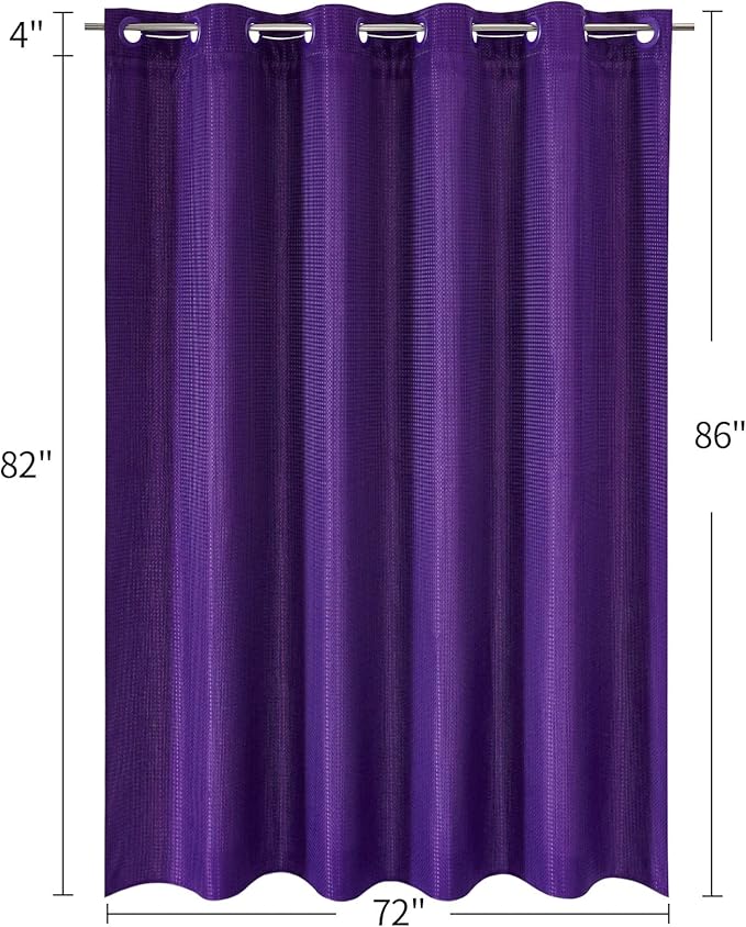 MitoVilla Extra Long Shower Curtain Set with Snap-in Liner, Purple 86 inch XL Waffle Fabric Shower Curtains for Luxury Hotel Grade & Spa-Like Bathroom Decor, No Hooks Needed