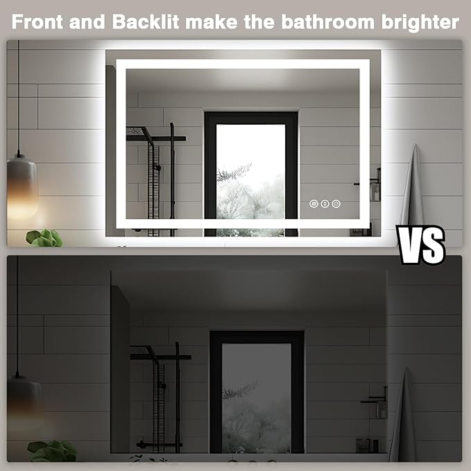 44"x30" Bathroom Light up Mirror, Double Bright Lights, Anti-Fog Vanity Mirror with Lights, Stepless Dimmable Illuminated Mirror, Touch Control, Waterproof (Horizontal/Vertical)
