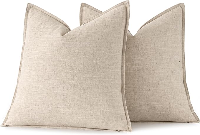 MIULEE Decorative Linen Euro Sham Pillow Covers 24x24 Natural Beige Boho Farmhouse Neutral Couch Throw Pillows for Bed Pack of 2 Accent Modern Pillowcase Sofa Livingroom Home Decor
