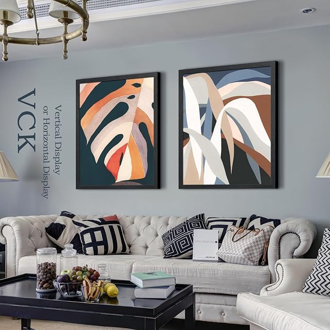 VCK 24x30 Poster Frame Set of 2 - Black, Textured Exclusive Solid Wood Picture Frames with Polished Plexiglass, Wall Hanging