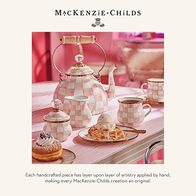 MACKENZIE-CHILDS Enamel Pinch Bowl, Small Bowl for Kitchen Ingredients, 1.5-Cup Capacity, Pink-and-White Rosy Check