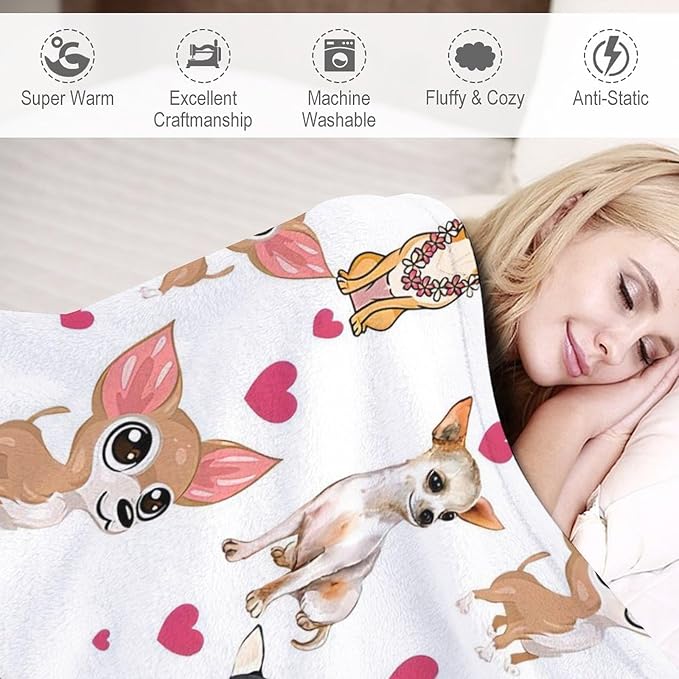 Chihuahua Dog Blanket Chihuahua Gifts for Girls Women Chihuahua Lovers Chihuahua Throw Blanket Kids Adults Soft Warm Cozy Fleece Blanket for Couch Sofa Bed 50""x60"", Dogs D1