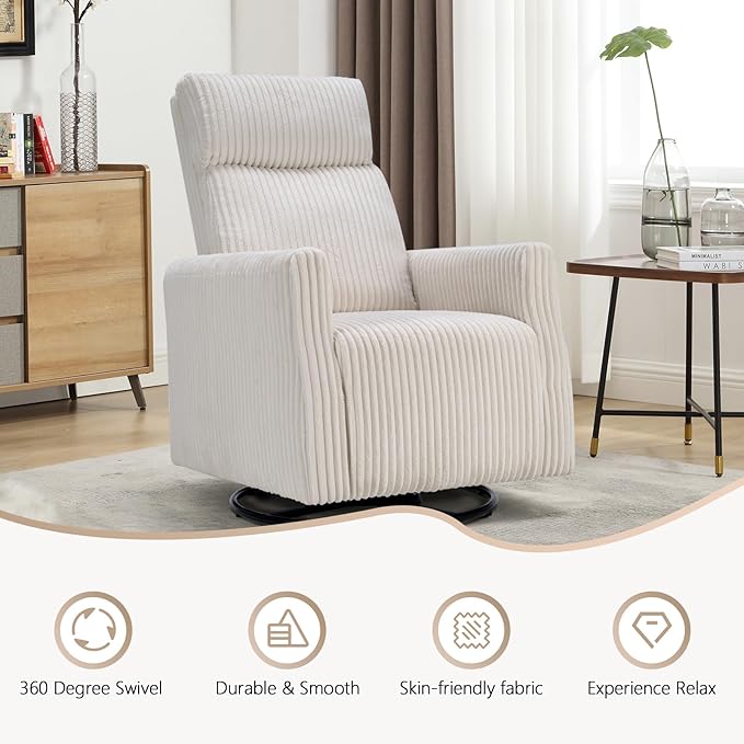 CANMOV Swivel Rocker Chair Set of 2, Swivel Accent Chair with High Back and Arms, Corduroy Glider Chair Swivel Chairs for Living Room Bedroom Nursery, Beige