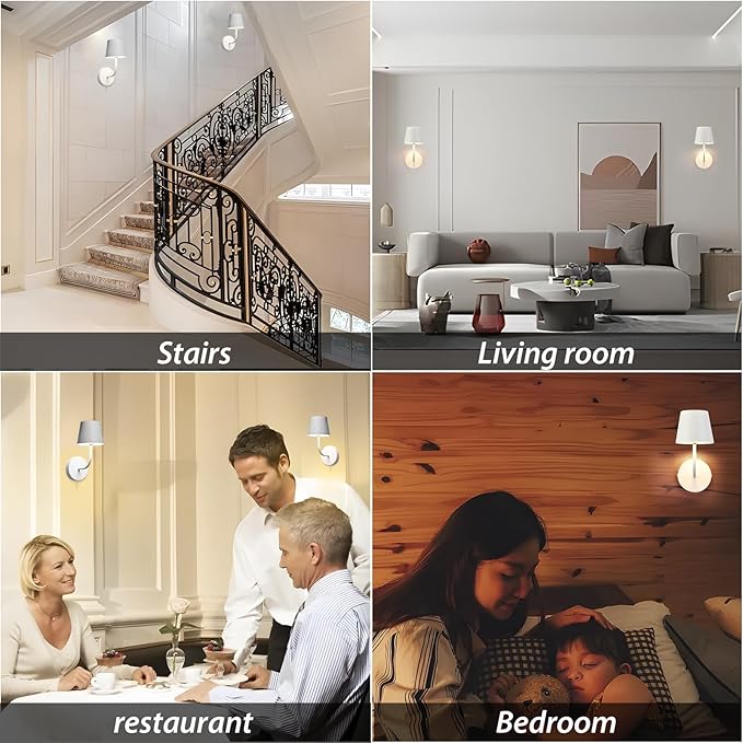 LED Wireless Wall Lamp Set of 2, with 5600mAh Rechargeable Battery Powered Wall Sconces, Touch for Remote Control Infinite Dimming Be Used for Bedroom Mirror Living Room Wall Painting (White)