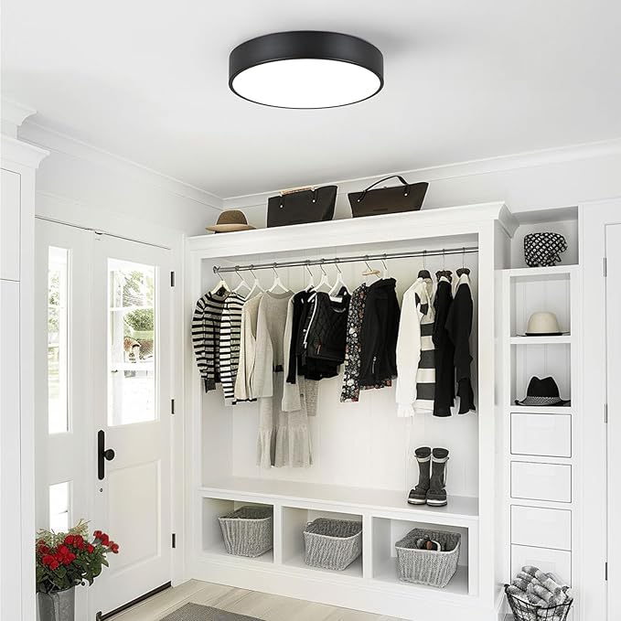 15.8 Inch Black Flush Mount Ceiling Light Fixture, 3-Light Minimalist Close to Ceiling Lights, Industrial Ceiling Lamp for Hallway, Kitchen Island,Balcony, Bathroom,Laundry, Porch, Foyer