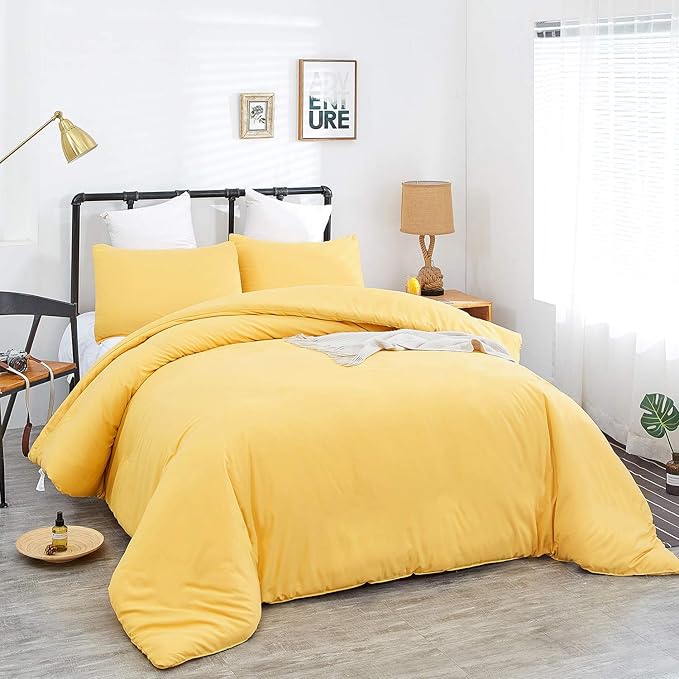 CLOTHKNOW Yellow California King Comforter Set 3Pcs Light Yellow Bedding Comforter Sets Cal King