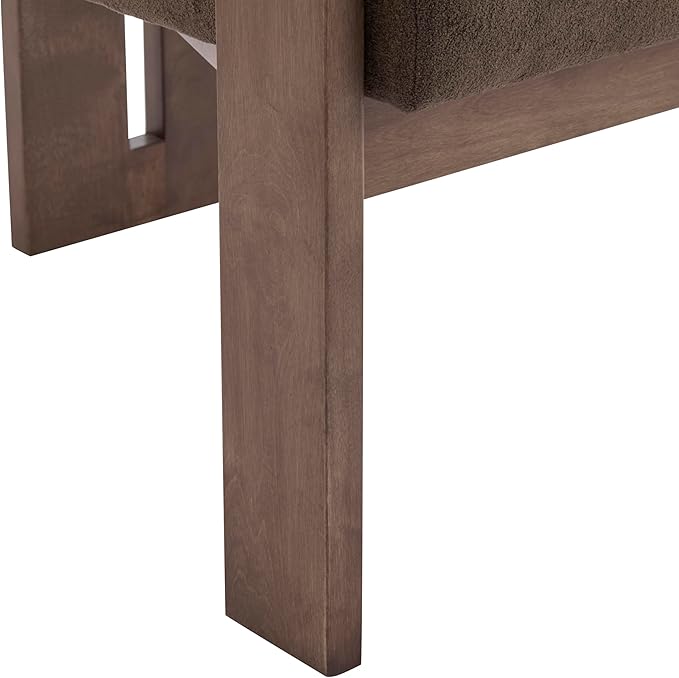 Christopher Knight Home Rones Modern Velvet Upholstered Accent Chair, Wooden Living Room Club Chair with Curved Backrest, Minimalist Bedroom Comfy Reading Chair, Thick Padded Seat, Dark Brown+Walnut