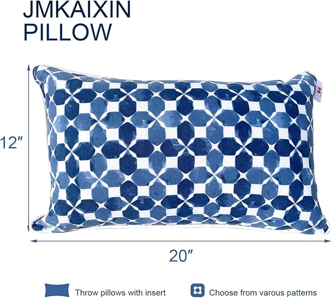 Pack of 2 Patio Lumbar Pillows, 12"x20" Fade Resistant Outdoor Waterproof Lumbar Pillow with Inners, Decorative Garden Lumbar Cushions for Home Patio Terrace Sofa Use