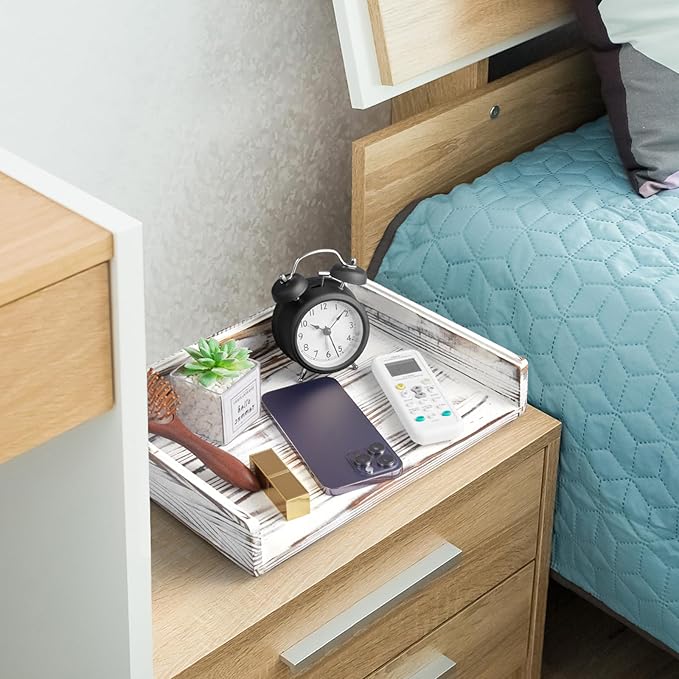 DRASTAR Paper Organizer for Desk, Wood Stackable Paper Tray, Office Desk Organizers & Accessories, Letter Tray Retro White