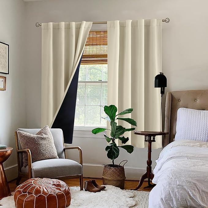BGment Beige 100% Blackout Curtains 63 Inches Long with Thermal Insulated Liner, Rod Pocket and Back Tab Double Layer Full Room Darkening Window Curtain for Bedroom, 2 Panels,Each 38 x 63 Inch