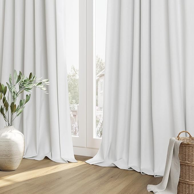 Guken Off White Blackout Curtains 72 Inch Length 2 Panels Set for Living Room Bedroom Back Tab Thermal Insulated 100% Black Out Linen Drapes Room Darkening Window Curtains 72 Inches Long