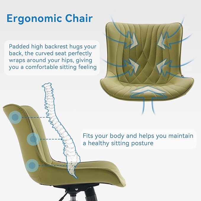 YOUNIKE Office Chair, Armless Desk Chair with Wheels, Home Office Computer Task Chairs, Modern Faux Leather Padded Vanity Chair, Adjustable Swivel Rolling Chairs with Back, Avocado Green