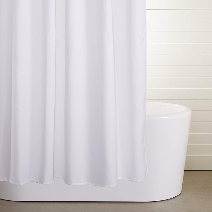 Amazon Basics Linen Style Bathroom Shower Curtain, 72" x 72", Bright White, 11.42" L x 9.45" W
