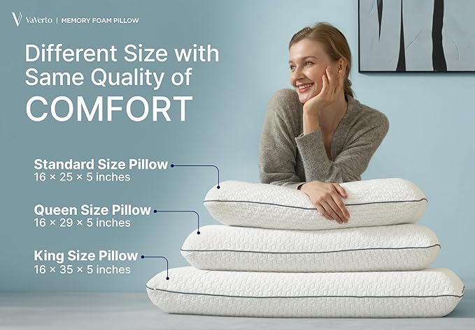 Vaverto Ultra Soft Memory Foam Pillow - King Size - with Breathable Modal Cover for Ultimate Comfort and Support Standard Ventilated Design with Removable Bed Pillow Cover