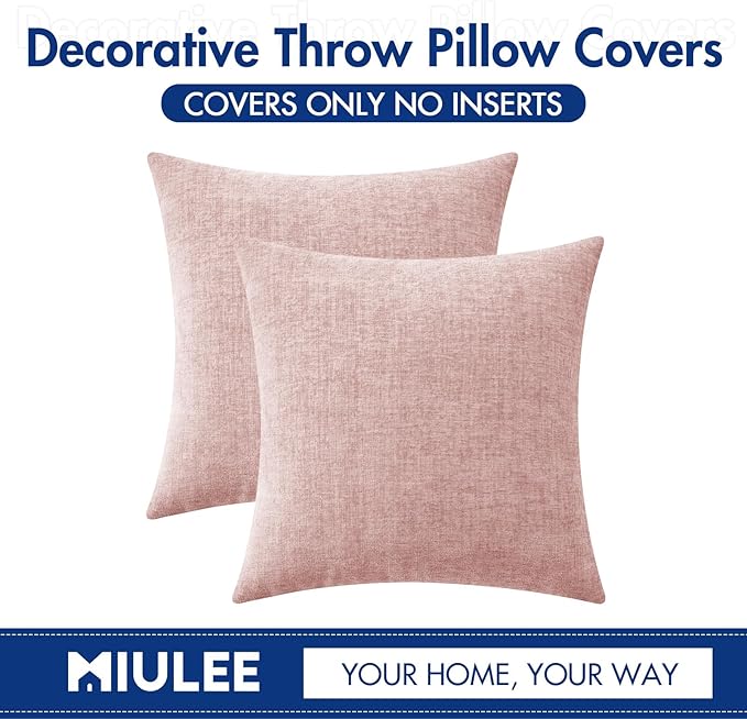 MIULEE Pack of 2 Couch Valentines Throw Pillow Covers 20x20 Inch Soft Spring Pink Chenille Pillow Covers for Sofa Living Room Solid Dyed Pillow Cases