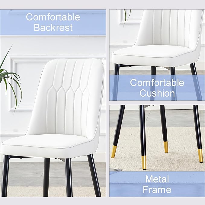 45 Inch Round Dining Table Set for 4, 5 Piece Kitchen Table and Chairs Set, White Faux Marble Table Top, Small Space Dining Set for Apartment or Dining Room