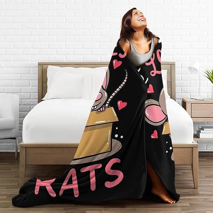 Just A Girl Who Loves Rats Blanket Soft Cozy Mouse Rat Plush Throw Blanket Warm Animal Flannel Fleece Stuff Decor Blanket Gifts for Lover Teens Kids Girls Boys Women Adults Bed Travel 50"x60"