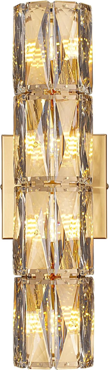 Crystal Wall Sconces Lighting, Modern Gold Wall Light Fixture, Elegant Vanity Wall Lighting Mount for Living Room Bedroom Bathroom Crystal Vanity Light Fixture for Indoor Hallway Doorway Stairway